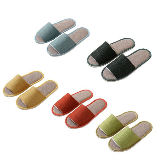 CYlovinho 5-6 Pairs Spa Slippers, Non Slip Disposable Open Toe Slippers for Guest, Washable Reusable Linen slippers for Women Men, House, Indoor, Bathroom, Bedroom, Hotel, Medium-Large