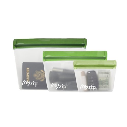 (re) zip 3-Piece TSA-Compliant Travel Bags | Stand-Up Style, Leakproof Storage for Toiletries, Cosmetics, Electronics, Snacks, Carry-On Organization | Quart (1), 2-Cup (1), Snack (1)