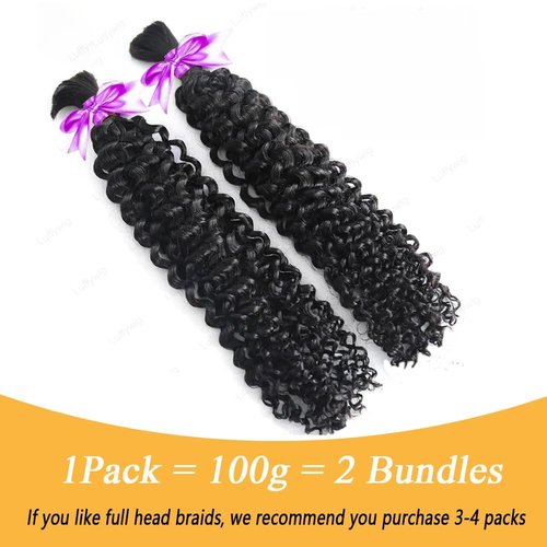 Human Braiding Hair for Boho Knotless Braids Bulk 20inch Curly Bundles Human Hair for Micro Braiding Wet and Wavy Water Wave No Weft Human Hair Extension for Box Boho Braids 100g with 2 Bundles