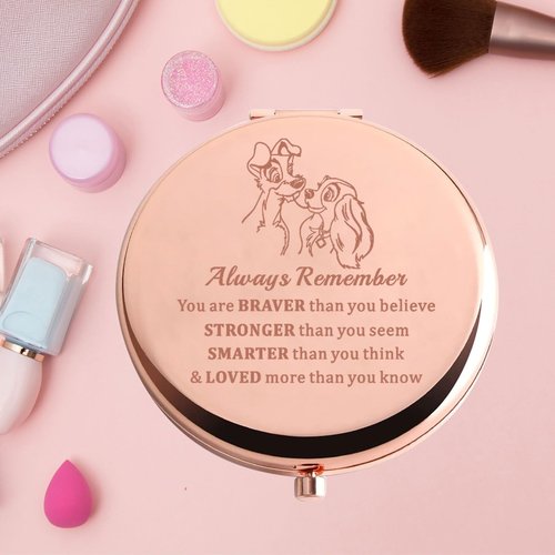 KEYCHIN Lady Dog Pocket Mirror Tramp Dog Fans Gifts You are Braver Stronger Smarter Than You Think Lady Tramp Couple Compact Mirror (Lady Dog-RG)