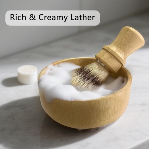 Kikc Men's Shaving Kit with Natural Boar Bristle Shaving Brush, Pure Bamboo Shaving Brush Stand with Bowl | Complete Wet Shaving Set for Smooth & Luxurious Shave
