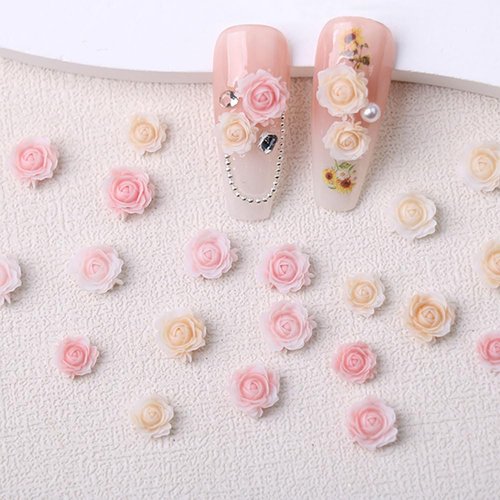 100 Pcs Cute Flower Nail Charms, Mixed Size Floral Charms for Nail Design, 3D Resin Camellia Rose Charm