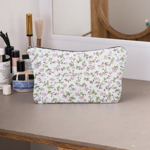 FITINI Makeup Bag Travel Small Portable Cosmetic Organizer Pouch for Women Zipper Waterproof Clutch Toiletry Storage,Floral Pink
