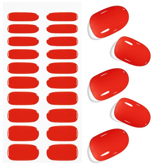 JMEOWIO Gel Nail Stickers Red Semi Cured Gel Nail Strips Wraps UV/LED Nails Art Design Decoration Accessories
