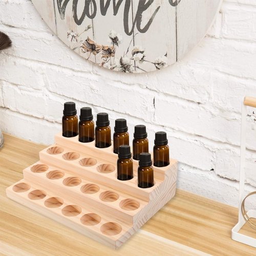 Healifty Essential Oil Storage Rack Wooden Nail Polish Display Holder 24 Slots 30ML Cosmetic Perfume Bottle Organizer Shelf for Makeup Bottles Nail Salon Bedroom