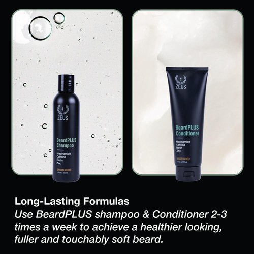ZEUS BeardPlus Beard Shampoo & Conditioner Set for Men, Beard Growth Treatment for Hydration, Softness & Thickness with Biotin & Caffeine (Made in USA) Combo Set