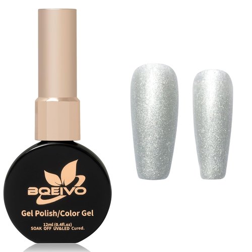 BQEIVO Gel Nail Polish 12 ml Dreamy,shimmery gel nail polish with lasting shine Cured with UV lamp Ideal for at-home manicure, beach parties, and nail art (Stardust Silver)