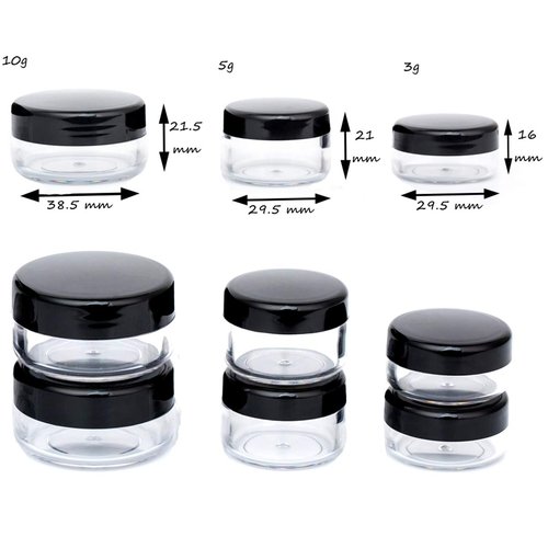 ZEJIA 3 Gram Sample Containers with Lids, 200 Count Tiny Sample Jars, 3ML Makeup Cosmetic Containers for Lip Balms, Lotion, Powder, Beauty Products(Black Lids)