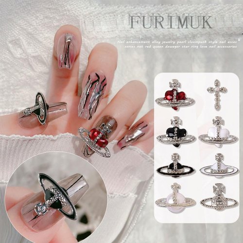 30 PCS Heart Planet Nail Art Charms - Rhinestones, Red, Black, White 3D Cross, Saturn Shape Design, Shiny Nail Jewelry, Acrylic Accessories