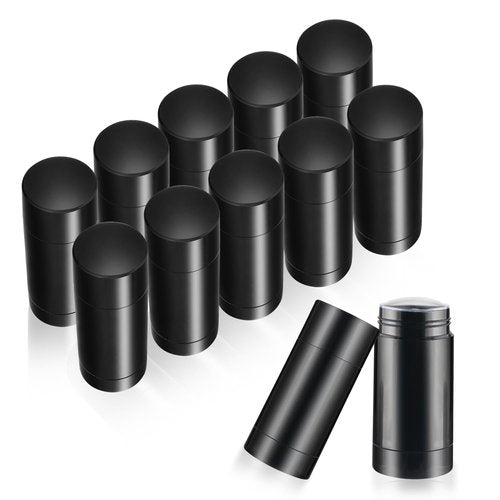 Mirrline 12 Pcs 15g/0.5oz Black Deodorant Containers Refillable Bottom Refilling Round Stick Plastic Twist Up Deodorant Bottles for DIY Chapstick Lip Balm Crayon