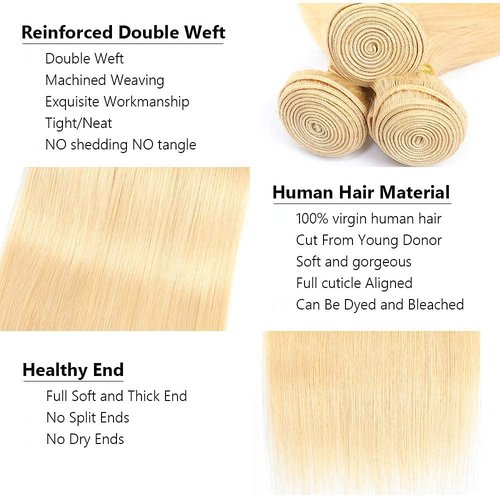 MLMYBAYEA 613 Human Hair Bundles Blonde Straight Bundle 08 10 12 Inch Double Weft Brazilian Unprocessed Virgin Hair Color 613 Straight Bundles For Women