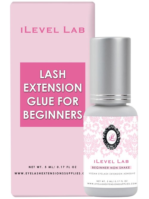 Beginner Non Shake Extra Strong Eyelash Extension Glue iLevel Lab 0.17fl.oz / 5ml. 3-4 Sec Drying Time/Retention 4 Weeks/Black Adhesive/Professional Supplies for New Lash Tech Artists