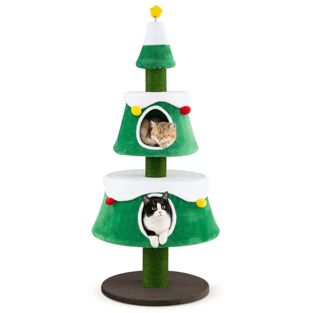 Green 61.5-Inch Cat Christmas Tree with Condos, Star Toy & Decorations