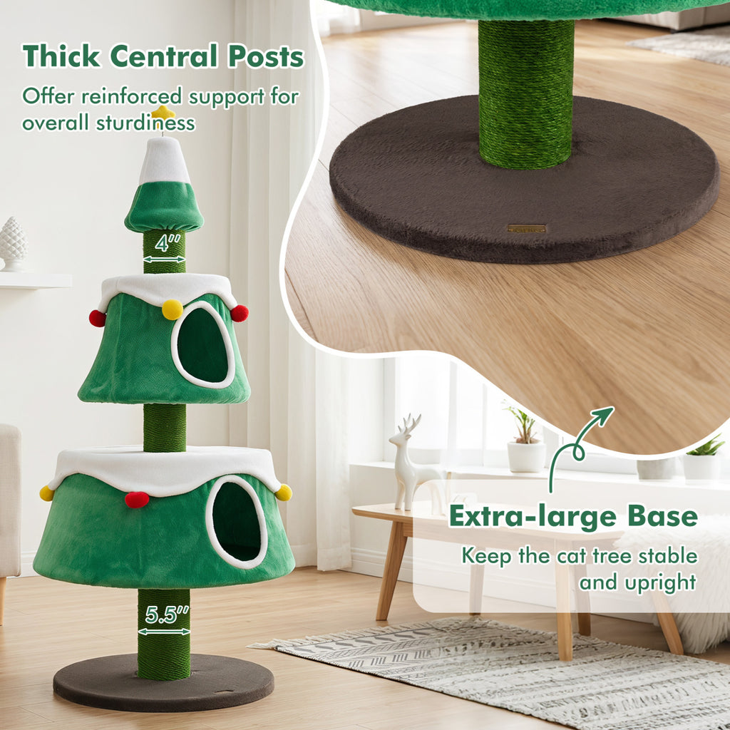 Green 61.5-Inch Cat Christmas Tree with Condos, Star Toy & Decorations