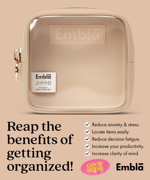 Embla London Makeup Bag Cosmetic Case, Clear Zipper Make Up Pouch and Toiletry Travel Tote, Cute Skincare Pouches for Women Girls, Preppy Purse Cosmetic Organizer, Mini Makeup Bags, Sand
