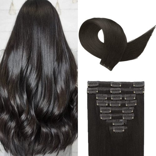 Clip in Hair Extensions Real Human Hair 18 Inch Narural Black Real Hair Extensions Clip in Human Hair Straight 8Pcs Invisible Seamless Human Hair for Women 70g (18Inch 70g)