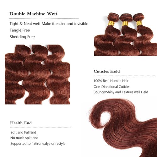 Fridnae Color 33 Bundles Human Hair Reddish Brown Body Wave Human Hair Bundles Copper Red Bundles Human Hair 3 Bundles 8 8 8 Inch Brown Body Wave Bundleshair Weave