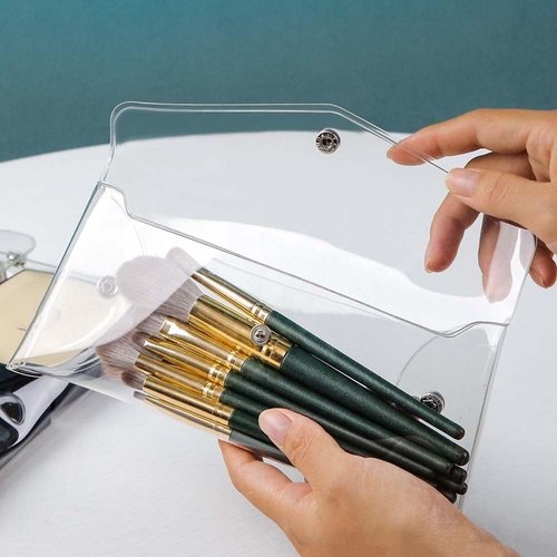 YSSZAM Transparent Mini PVC Makeup Bag Small Clear Plastic Cosmetic Organizer Bag Pouch with Snap Closure Cosmetic Bags for Vacation Travel, Bathroom Organizing(S)
