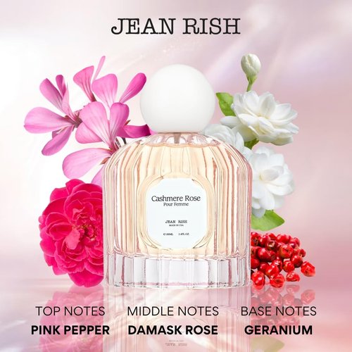 Jean Rish Cashmere Rose Perfume for Women, Eau De Parfum (3.4 Fl Oz / 100ml) with Clove, Rose, Oud Notes - Long Lasting and Luxury Fragrance, Made in USA