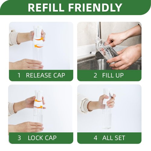 aireza 2-Pack Continuous Fine Mist Spray Bottle for Hair - Patented Ultra-Fine Mist for Hairstyling, Cleaning, Plants, and More - BPA-Free, Leak-Proof, 360° Spray, Durable - White (300 ml/10.1oz)