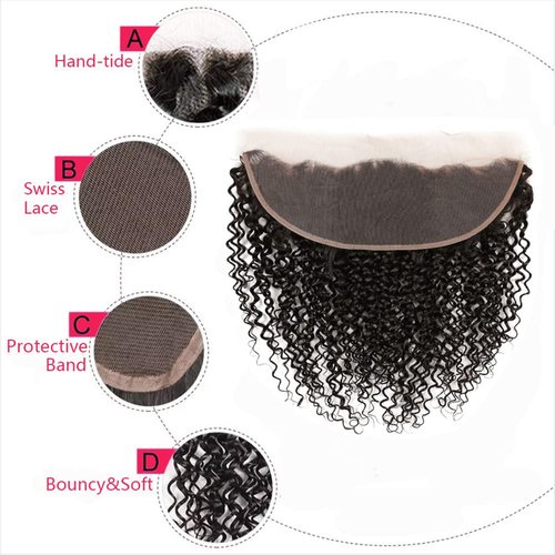 13x4 Lace Frontal Closure Kinky Curly Lace Frontal Closure 18 Inch HD Lace Closure Ear to Ear Transparent Lace Frontal with Baby Hair Natural Color