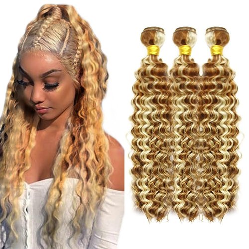 CnumGunm Highlight Bundles Human Hair 613 Water Wave Bundle 24 26 28 inch 613 Wet and Wavy Bundles Human Hair Blonde Water Wave Bundle