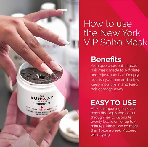 The Runway Looks Soho Rejuvenating Hair Mask, Black Clay Charcoal, Nourishes, Strengthens and Revitalizes Hair, Detoxifies Scalp, Improves Hair Overall Appearance (4oz)