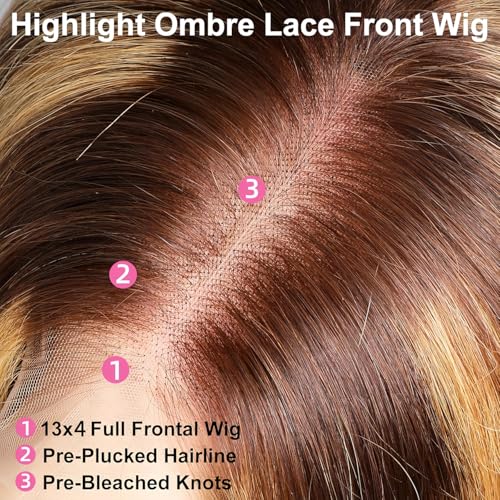 NVL Lace Front Wigs Human Pre Plucked with Baby Hair 200 Density 13x4 HD Transparent Straight Lace Front Wigs for Women Human Hair Glueless (4/27 highlight deep wave lace front wig, 26 Inch)
