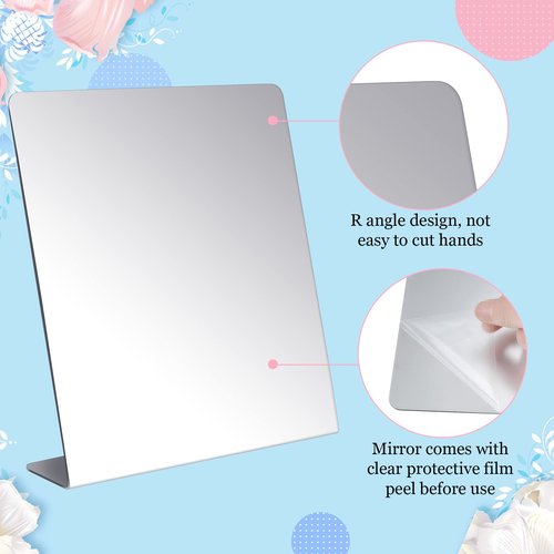 Amyhill 2 Pcs Counter Top Mirror Freestanding Mirror Single Sided Acrylic Desk Glass for Tabletop Bedroom, Office, Bathroom, Dorm, Home (12 x 18 Inch)