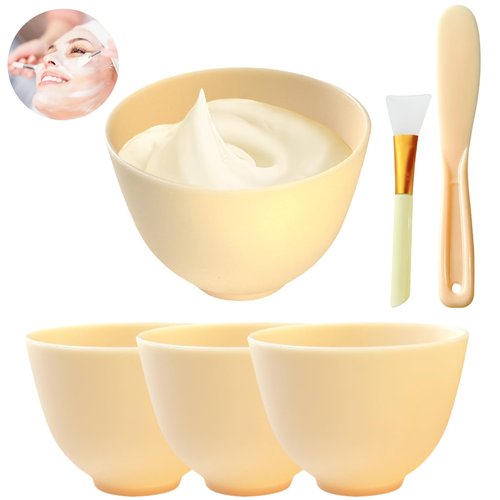 Bigwinyep 6Pcs Silicone Bowls, Silicone Facial Mask Bowl, DIY Face Mask Mixing Bowl for Home Salon Spa Face Skin Applicator Bowl Esthetician Supplies, Yellow