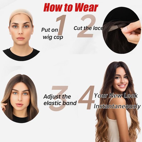 Short Wavy Wig for Women,Heat Resistant Synthetic Bob with Lace Hairline, Glueless Natural Look for Daily Wear (Medium Aubrn, Medium 14 Inch)