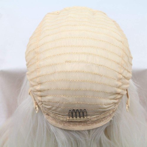 xiweiya White Blonde Synthetic Blonde Lace Front Wigs Long Body Wave Hair White Queen Heat Resistant Fiber Wig High Density Hair-reparement Wig for women