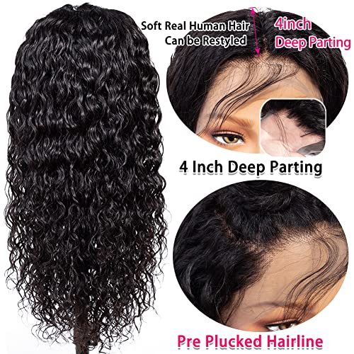 13x4 Lace Frontal Wigs Human Hair with Baby Hair for Black Women 220% Density HD Transparent Lace Front Wigs Pre Plucked Water Wave Wet and Wavy Lace Front Wig 24 inch