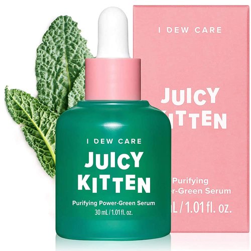 I Dew Care Hydrocolloid Acne Pimple Patch - Timeout Blemish Happy Paws | 36 Count (14mm) + Face Serum - Juicy Kitten | Purifying Power-Green Korean Skincare with Niacinamide, 1.01 Fl Oz Bundle
