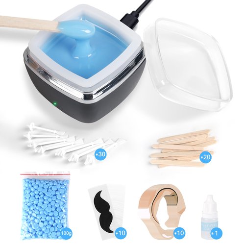 FOCTXI Nose Wax Kit - Portable Ear Nose Hair Waxing Kit for Men and Women with 100g Ｗax, 20 Applicators, 30 Nose Hair Sticks, 10 Mustache & 10 Ear Protectors, Wax Warmer Kit for Hair Removal