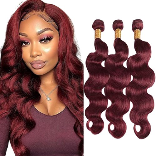 BilltiiWW Color 99j Body Wave Bundles Wine Red Human Hair Burgundy Bundles Brazilian Weave Wet and Wavy Soft Silky for Woman 8 10 12 Inch