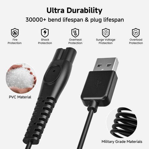 5V USB Charger Cord Fit for Phillips Power Shaver Cable,5V USB Charging Cable Fit for Philips Norelco One Blade QP2724 QP2834 QP1924 QP4631 QP6542 QP4530 MG7910 MG5910 MG9510 MG9525 X3001 S3341