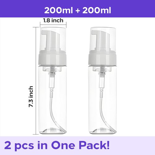 7oz Foam Pump Bottle - Usiriy 2Pcs Foam Bottle Dispenser Travel Empty Foaming Soap Dispensers Clear Plastic Spray Bottles for Travel Hand Soap Shampoo Foaming Castile Cosmetics (200ml)