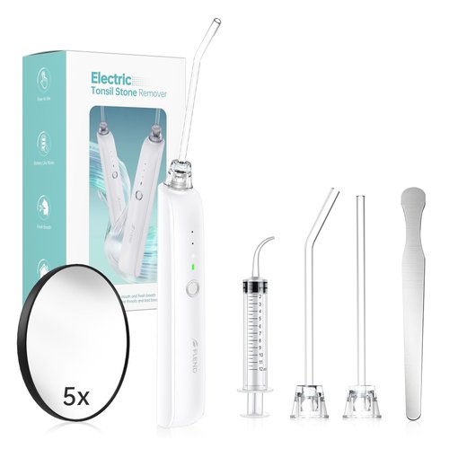 Electronic Tonsil Stone Remover Vacuum, 5X Magnifying Mirror, 3 Modes, LED Light Mouthwash, Bad Breath Water Flosser