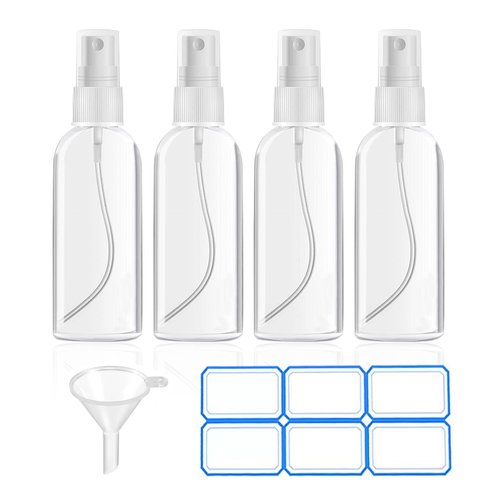 DTDNZKN 4 Pack 1 Oz (30ml) Mini Spray Bottles Clear Travel Size Spray Bottles Leak Proof with Funnels and Labels