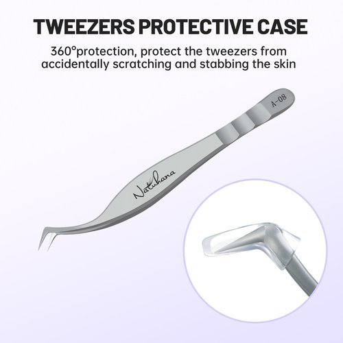 Natuhana High Precision Lash Tweezers for Individual and Volume Eyelash Extensions Premium Stainless Steel Curved Fiber Tip Professional Isolation Tweezer