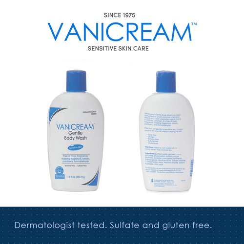 Vanicream Shampoo (12 Fl Oz) Gentle Facial Cleanser with Pump Dispenser (8 fl oz) Gentle Body Wash (12 Ounce) Bundle