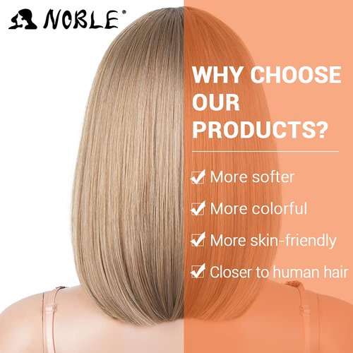 NOBLE Honey Blonde Lace Front Bob Wigs for Women T Part HD Lace Front Wigs with Brown Roots Synthetic Long Bob Wigs for Party and Daily Use (Ombre Brown Blonde with Dark Root Color)