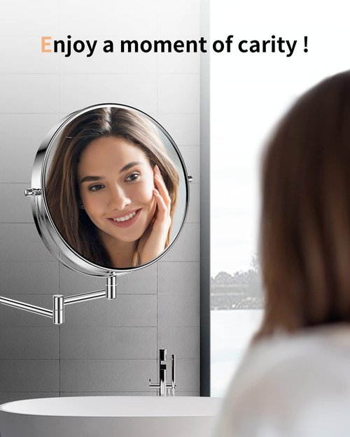 Gospire 9 Inch Extra Large Wall Mounted Mirror with 1X/10X Magnification, 360° Swivel & Extendable, Chrome Polished Finish for Bathroom Vanity, Shaving & Makeup (Men & Women)