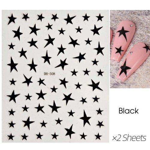 14 Sheets Star Nail Art Stickers Black White Pink Blue Laser Silver Gold Star Nail Decals Big Tiny Irregular Stars Stickers for Nails Self Adhesive Nail Art Supplies & Decorations for Women