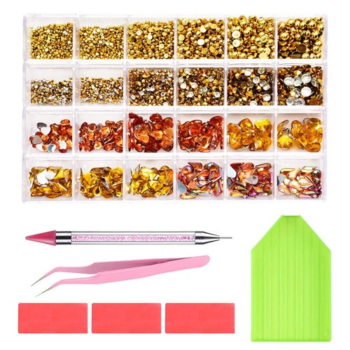 LIUDAMAI 2-11mm Nail Art Rhinestones Shaped Diamonds Pearls Acrylic Heart-Shaped Flat Bottom Rhinestones Dotting Pen Tweezers DIY Stickers Rhinestones Shaped Rhinestones for Nails