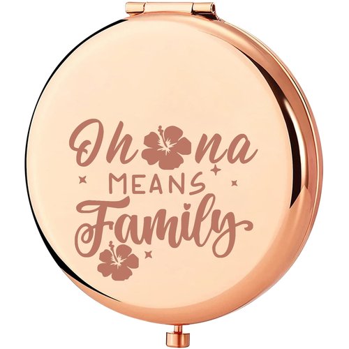 KEYCHIN Funny Cartoon Movie Pocket Mirror Hawaiian Trip Inspired Gifts Ohana Means Family Compact Mirror for Women Girls Teenagers (Oha-na Means Family-RG)