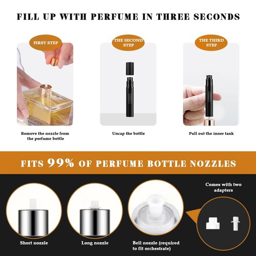 DIOHIO 5ml Perfume Atomizer Travel Refillable,Mini Cologne Dispenser, Bottom-Filling Fragrances Perfumes Bottle,Portable Sprayer Pocket Size for Women Men Cruise Car Trip Gift 2pcs (grey-silver)