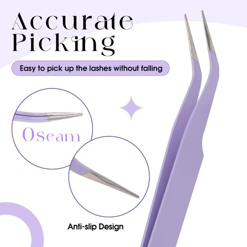 WENDY Lash Tweezers for Eyelash Extensions, Precision Fiber Stainless Steel Lash Applicator Tool for False Eyelashes, Precision Fiber Mega Volume lash-tweezers Use at Home