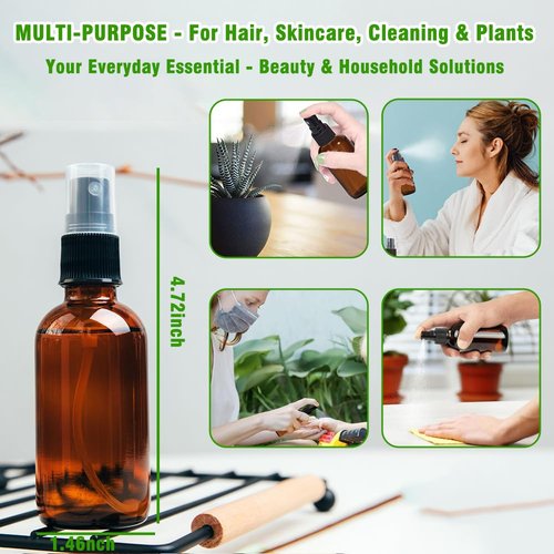 YUNFOOK 2oz Amber Glass Spray Bottles for Essential Oils, Hair, Skincare, Cleaning & Travel,2-Pack Small Empty Spray Bottle